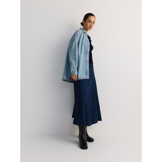 Reserved - Jeansowa koszula z aplikacją - niebieski Reserved L Reserved
