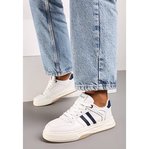 Biało-Niebieskie Płaskie Sneakersy Wykończone Paskami Walleria ze sklepu renee.pl w kategorii Buty sportowe damskie - zdjęcie 174947190