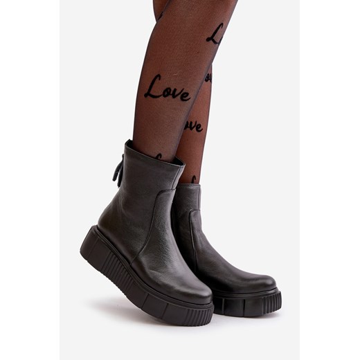 Botki Damskie Skóra Platforma Czarne Zazoo 60369 Lemar 36 ZAZOO
