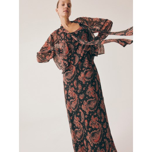 Sukienka Reserved prosta maxi w serek w kwiaty 
