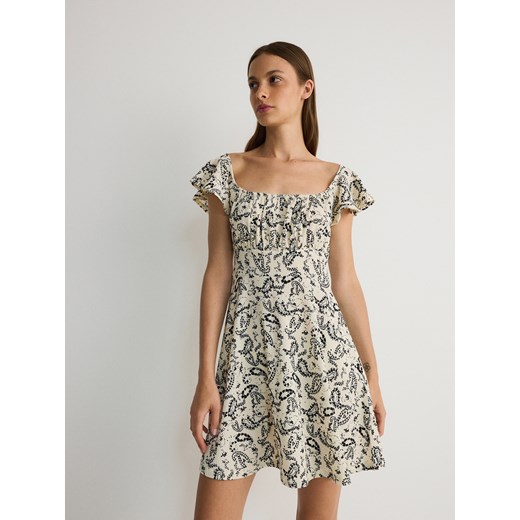 Reserved - Sukienka mini z falbanami - złamana biel ze sklepu Reserved w kategorii Sukienki - zdjęcie 174959642