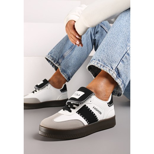 Biało-Czarne Sneakersy na Platformie z Kontrastującymi Detalami i Wywiniętym Językiem Amirila ze sklepu renee.pl w kategorii Buty sportowe damskie - zdjęcie 174967192