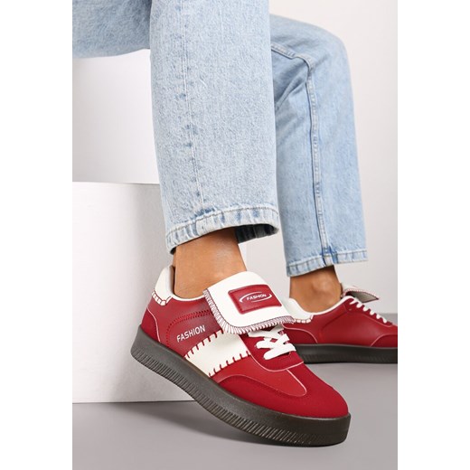 Czerwone Sneakersy na Platformie z Kontrastującymi Detalami i Wywiniętym Językiem Amirila ze sklepu renee.pl w kategorii Buty sportowe damskie - zdjęcie 174967204
