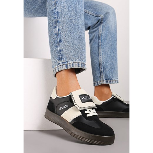 Czarne Sneakersy na Grubej Podeszwie z Kontrastującymi Wstawkami i Wywiniętym Językiem Mirinae ze sklepu born2be.pl w kategorii Buty sportowe damskie - zdjęcie 174967903