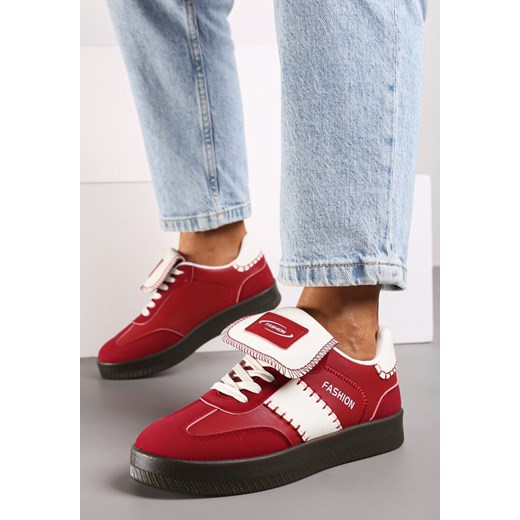 Czerwone Sneakersy na Grubej Podeszwie z Kontrastującymi Wstawkami i Wywiniętym Językiem Mirinae ze sklepu born2be.pl w kategorii Buty sportowe damskie - zdjęcie 174967921
