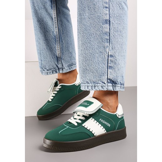 Zielone Sneakersy na Grubej Podeszwie z Kontrastującymi Wstawkami i Wywiniętym Językiem Mirinae ze sklepu born2be.pl w kategorii Buty sportowe damskie - zdjęcie 174967933