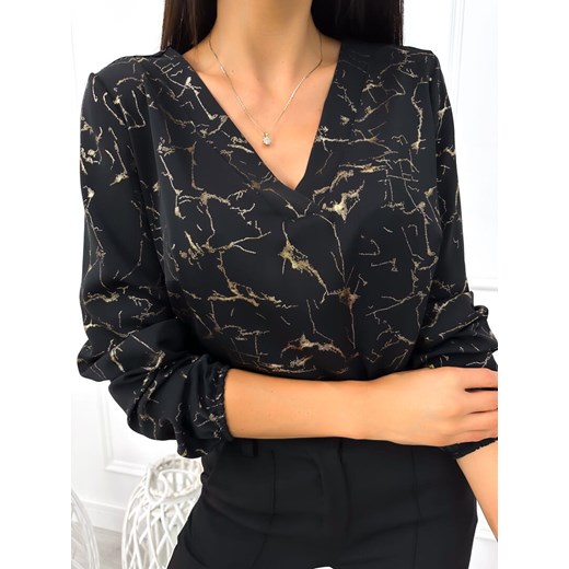 Czarna Bluzka ze Złotym Wzorem ze sklepu ModnaKiecka.pl w kategorii Bluzki damskie - zdjęcie 174972781
