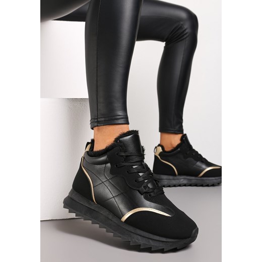 Czarne Sznurowane Sneakersy Ocieplane Futerkiem z Cholewką z Ekoskóry Bega ze sklepu renee.pl w kategorii Buty sportowe damskie - zdjęcie 174975911