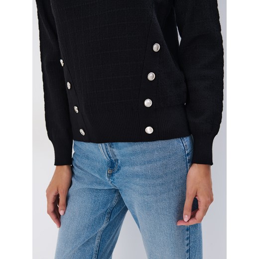 Sweter damski Mohito czarny z okrągłym dekoltem 