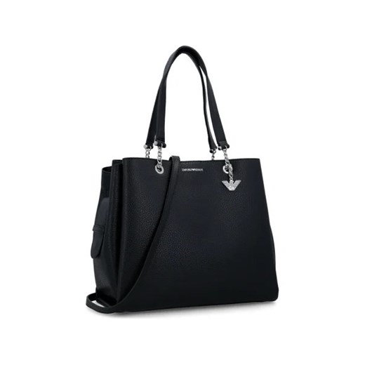 Czarna shopper bag Emporio Armani matowa ze skóry ekologicznej na ramię 