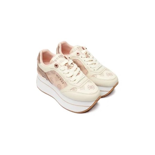 Beżowe buty sportowe damskie Guess sneakersy na platformie sznurowane