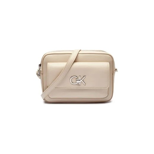Listonoszka Calvin Klein matowa beżowa ze skóry ekologicznej średniej wielkości