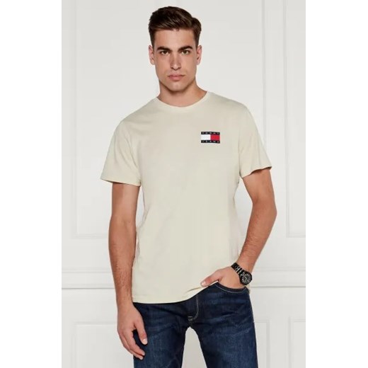 Tommy Jeans t-shirt męski z krótkim rękawem beżowy bawełniany