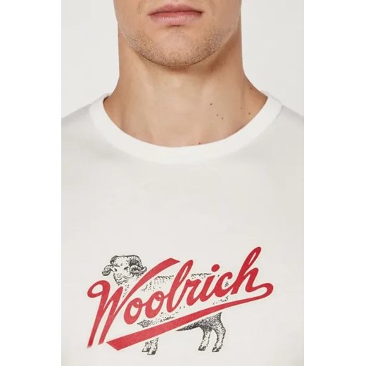 T-shirt męski Woolrich z bawełny biały z krótkimi rękawami
