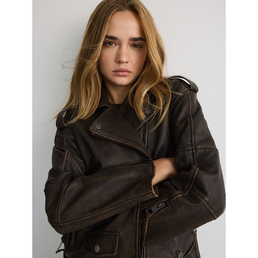 Reserved - Kurtka oversize z owczej skóry - ciemnobrązowy Reserved L Reserved