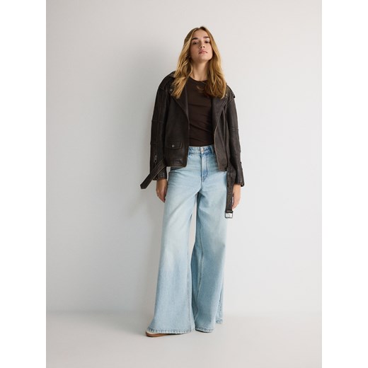 Reserved - Kurtka oversize z owczej skóry - ciemnobrązowy Reserved L Reserved