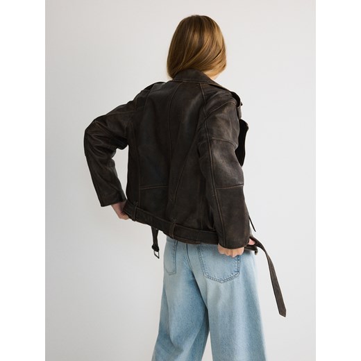 Reserved - Kurtka oversize z owczej skóry - ciemnobrązowy Reserved L Reserved