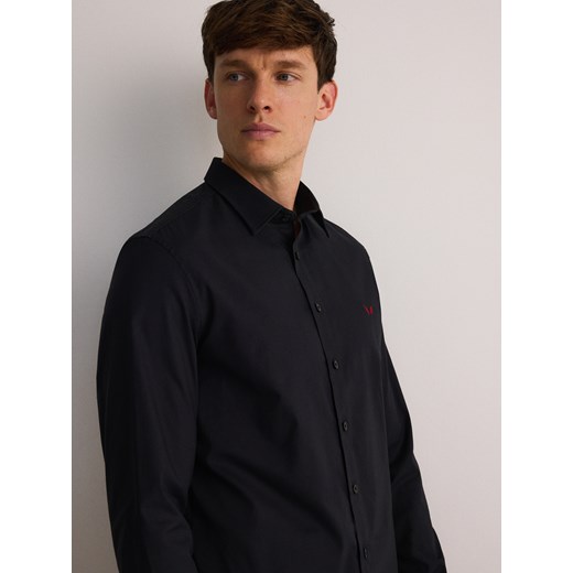 Reserved - Koszula slim fit z haftem - czarny Reserved L Reserved