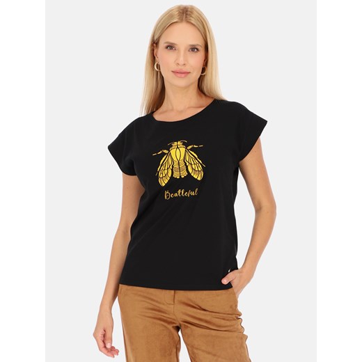 Czarny t-shirt z motywem owada Smashed Lemon 24690 ze sklepu Eye For Fashion w kategorii Bluzki damskie - zdjęcie 175007624