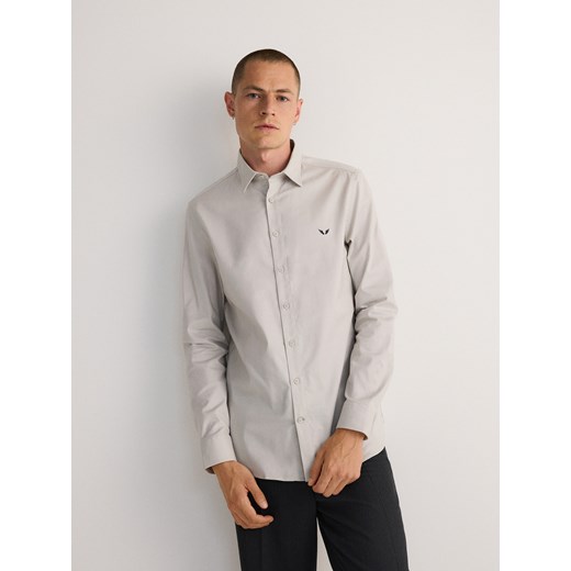 Reserved - Koszula slim fit z haftem - beżowy Reserved XL Reserved