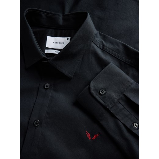 Reserved - Koszula slim fit z haftem - czarny Reserved XS Reserved
