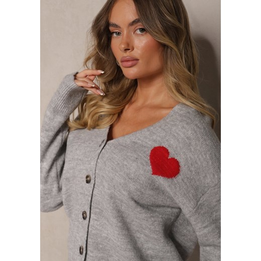 Jasnoszary Rozpinany Kardigan Ozdobiony Sercem Miathia Renee ONE SIZE promocja Renee odzież