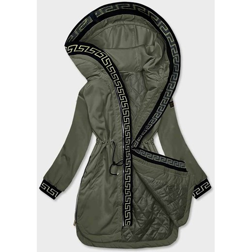 Kurtka damska z ozdobną lamówką khaki (B8139-11) ze sklepu goodlookin.pl w kategorii Kurtki damskie - zdjęcie 175017041