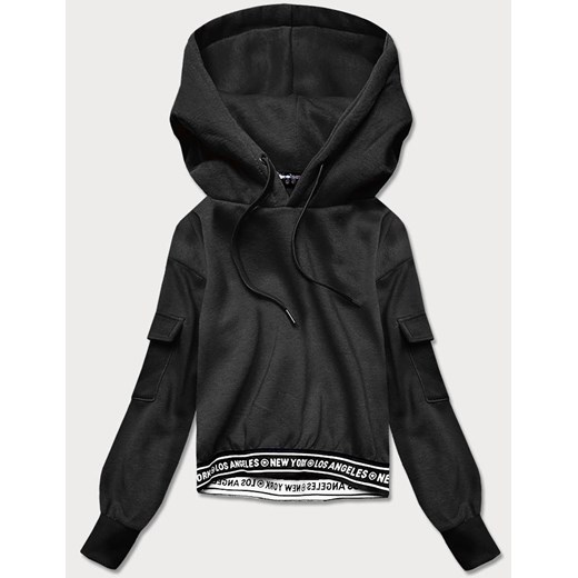 Krótka bluza dresowa damska ze ściągaczami czarna (26030) ze sklepu goodlookin.pl w kategorii Bluzy damskie - zdjęcie 175017061