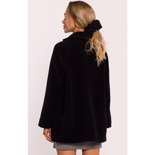 Krótki płaszcz damski z włosem czarny M808, Kolor czarny, Rozmiar 2XL/3XL, MOE ze sklepu Primodo w kategorii Płaszcze damskie - zdjęcie 175020931