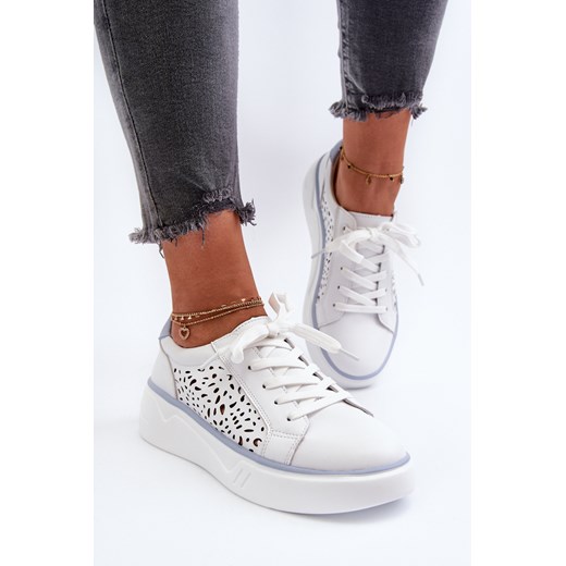 Sneakersy Ażurowe Na Platformie Skóra Naturalna Białe Peilaeno  24SP18-6880 ze sklepu ZAZOO w kategorii Buty sportowe damskie - zdjęcie 175025254