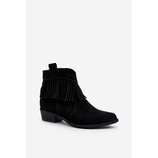 Damskie Botki Zamsz Czarne Lewski Shoes 2808/L ze sklepu ZAZOO w kategorii Botki - zdjęcie 175025394