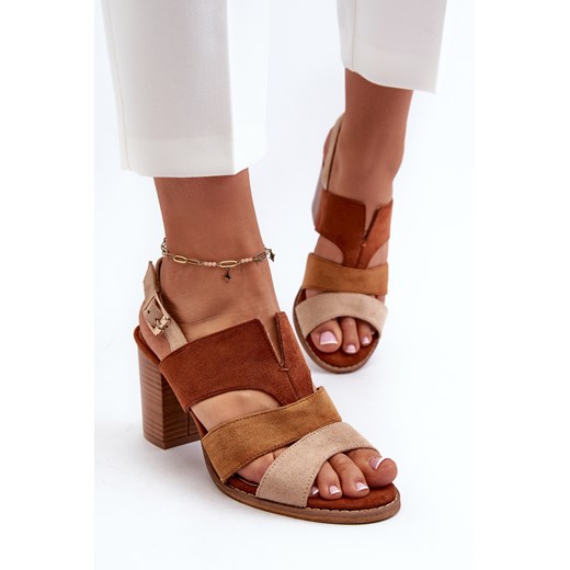 Damskie Sandały Obcas Słupek Brązowe Qutima  24SD35-7080 36 promocja ZAZOO