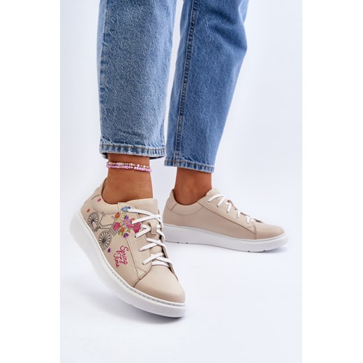 Sneakersy Damskie Skóra Naturalna Beżowe Zazoo 024/TAMARA ze sklepu ZAZOO w kategorii Buty sportowe damskie - zdjęcie 175028312