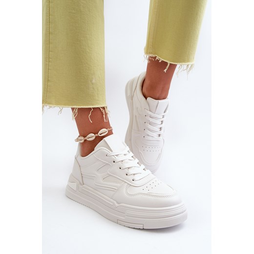 Sneakersy Na Platformie Eko Skóra Damskie Białe Lynnette C2156 ze sklepu ZAZOO w kategorii Buty sportowe damskie - zdjęcie 175029651
