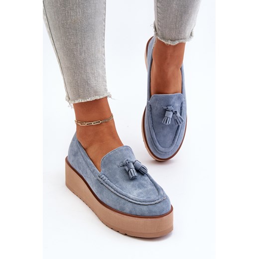Mokasyny Platforma Frędzle Niebieskie Mialani T599P ze sklepu ZAZOO w kategorii Mokasyny damskie - zdjęcie 175030860