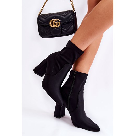 Botki Damskie Materiałowe Obcas Czarne Amile ze sklepu ZAZOO w kategorii Botki - zdjęcie 175030913