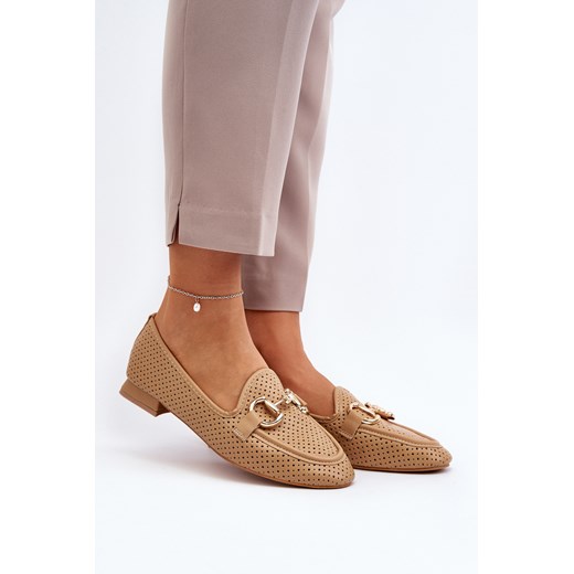 Mokasyny Płaski Obcas Ozdoba Damskie Camel Iluvana FF-33 ze sklepu ZAZOO w kategorii Mokasyny damskie - zdjęcie 175033773