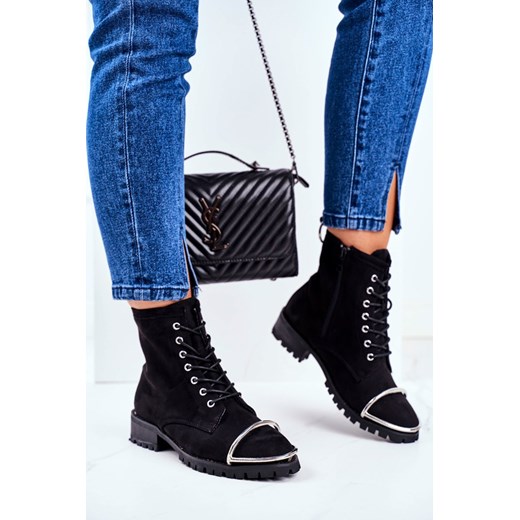 Botki Damskie Lu Boo Czarne Zamszowe Workery ze Stalową Oprawą Jacksy ze sklepu ZAZOO w kategorii Workery damskie - zdjęcie 175034781
