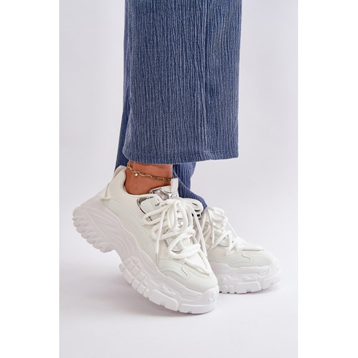 Damskie Sneakersy Masywna Platforma Sznurowane Białe Nevela ze sklepu ZAZOO w kategorii Buty sportowe damskie - zdjęcie 175035291