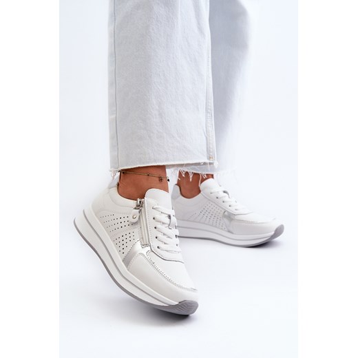 Sneakersy Damskie Skóra Platforma Białe Ligustra 24SP08-6700 ze sklepu ZAZOO w kategorii Buty sportowe damskie - zdjęcie 175035301