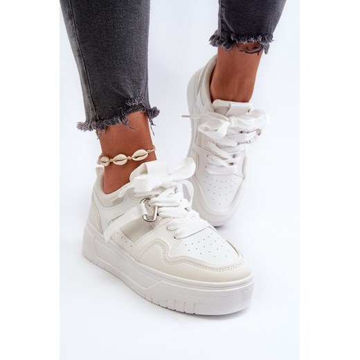 Sneakersy Na Platformie Eko Skóra Damskie Białe Moun WX-131 ze sklepu ZAZOO w kategorii Buty sportowe damskie - zdjęcie 175036871