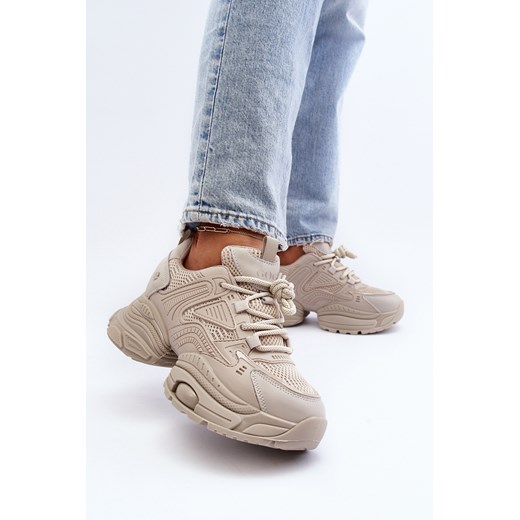 Sneakersy Damskie Masywna Platforma Beżowe GOE NN2N4046 ze sklepu ZAZOO w kategorii Buty sportowe damskie - zdjęcie 175037993