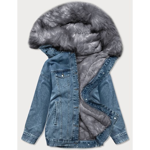 Damska kurtka jeansowa z futrzaną podpinką niebiesko-szara (br9588-5009) Goodlookin.pl L (40) okazja goodlookin.pl