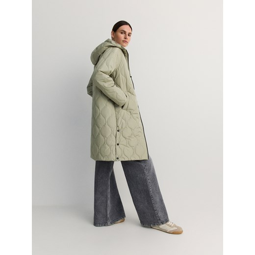 Kurtka damska zielona Reserved jesienna z kapturem długa 