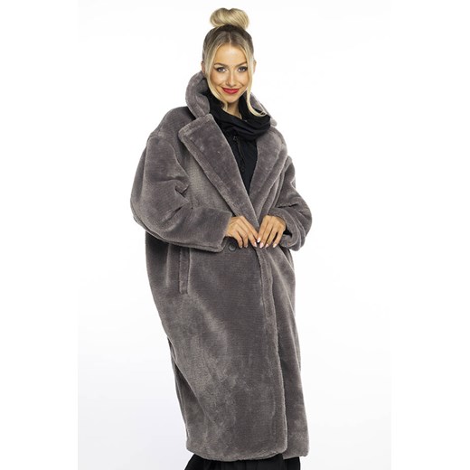 Pluszowy płaszcz damski oversize Ann Gissy szary (AG1-J9172) ze sklepu goodlookin.pl w kategorii Płaszcze damskie - zdjęcie 175045630