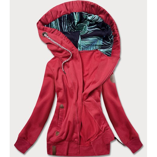 Bluza damska z ozdobnym kapturem czerwona (AMG725-2) ze sklepu goodlookin.pl w kategorii Bluzy damskie - zdjęcie 175045634