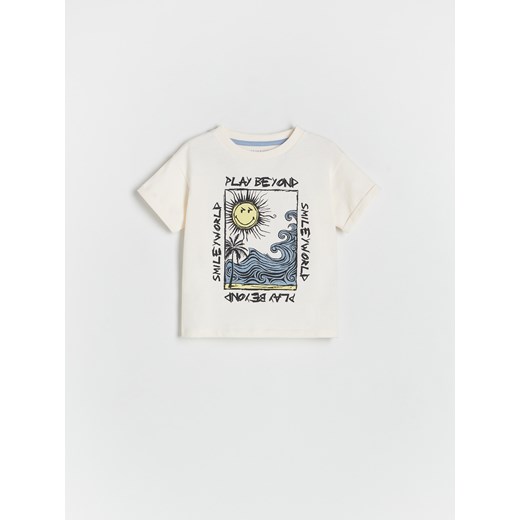Reserved - T-shirt oversize SmileyWorld® - złamana biel ze sklepu Reserved w kategorii T-shirty chłopięce - zdjęcie 175047572