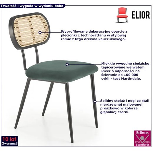 Zielone krzesło z rattanem w stylu boho - Tanges Elior One Size promocyjna cena Edinos.pl