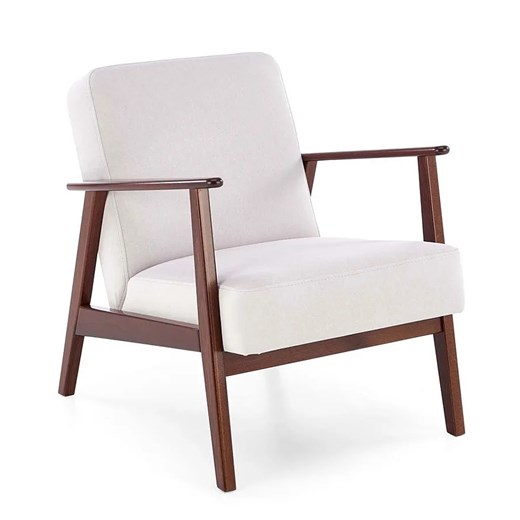 Tapicerowany jasnobeżowy fotel lisek prl W7-L47 ze sklepu Edinos.pl w kategorii Fotele - zdjęcie 175047861