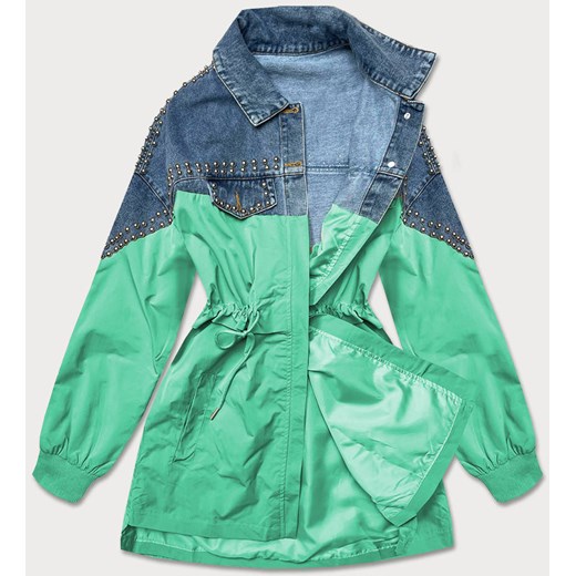 Damska kurtka jeans denim z łączonych materiałów niebiesko-zielona (pffs12233) ze sklepu goodlookin.pl w kategorii Kurtki damskie - zdjęcie 175049854
